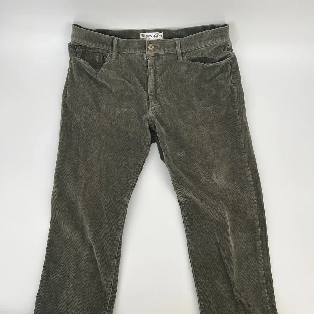 Jos A Bank Corduroy Pants Mens 35 x 32 Flat Front Straight Leg Khaki Green